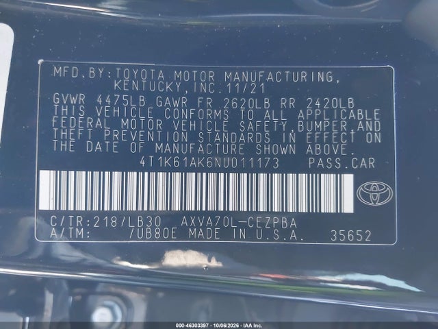 Toyota CAMRY XSE 2022 4T1K61AK6NU011173 Image 9