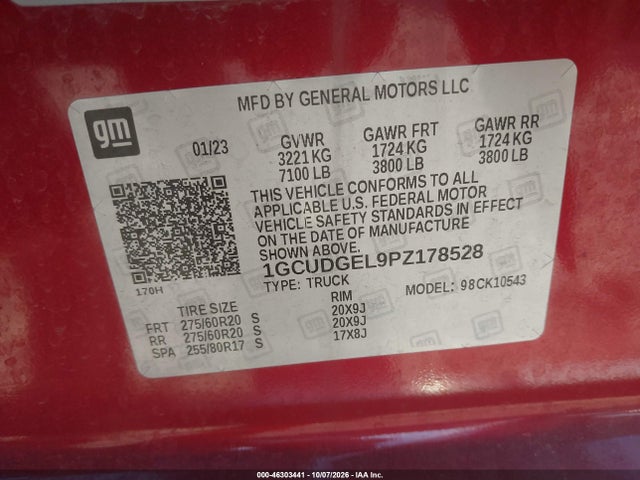 Продаж на аукціоні авто 2023 Chevrolet Silverado 1500 4wd  Short Bed Ltz, vin: 1GCUDGEL9PZ178528, номер лоту: 46303441