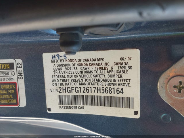 Продажа на аукционе авто 2007 Honda Civic Lx, vin: 2HGFG12617H568164, номер лота: 46303458