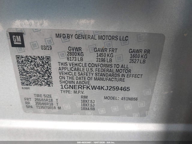 Продажа на аукционе авто 2019 Chevrolet Traverse Ls, vin: 1GNERFKW4KJ259465, номер лота: 46303461