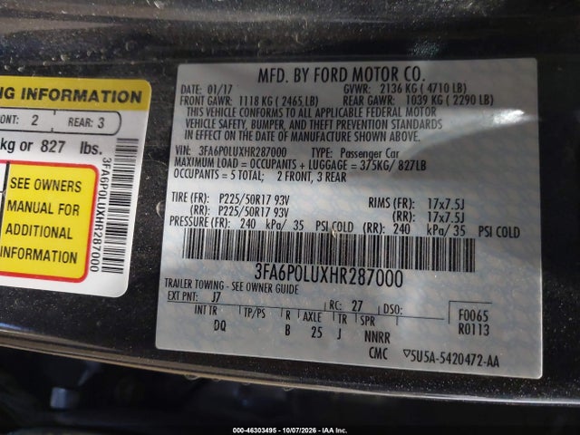 Продажа на аукционе авто 2017 Ford Fusion Hybrid Se, vin: 3FA6P0LUXHR287000, номер лота: 46303495