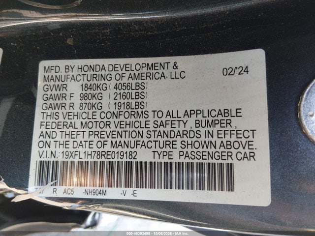 19XFL1H78RE019182 Honda Civic Ex-l