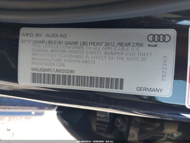 Продажа на аукционе авто 2018 Audi A6 2.0t Premium Plus, vin: WAUG8AFC1JN020290, номер лота: 46303516