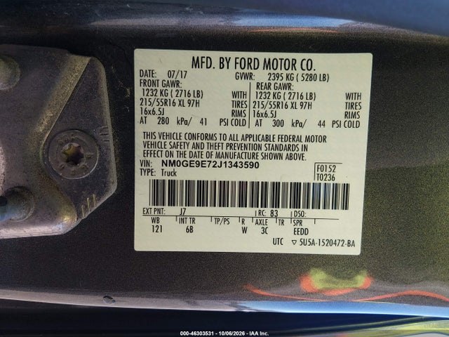Продаж на аукціоні авто 2018 Ford Transit Connect Xl, vin: NM0GE9E72J1343590, номер лоту: 46303531