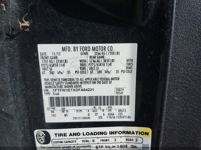 Продажа на аукционе авто 2013 Ford F-150 Xlt, vin: 1FTFW1ETXDFA84221, номер лота: 46303554