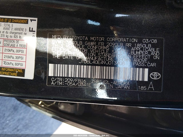 Aukcja sprzedaży 2009 Toyota Corolla Le, vin: JTDBL40E49J013408, numer aukcji: 46303556