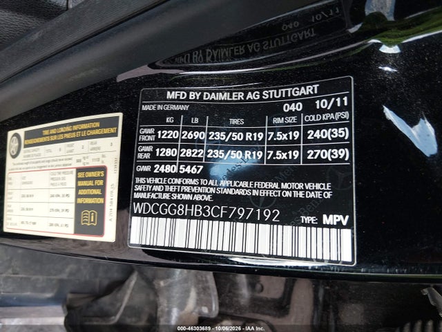 46303689 :رقم المزاد ، WDCGG8HB3CF797192 vin ، 2012 Mercedes-benz Glk 350 4matic مزاد بيع