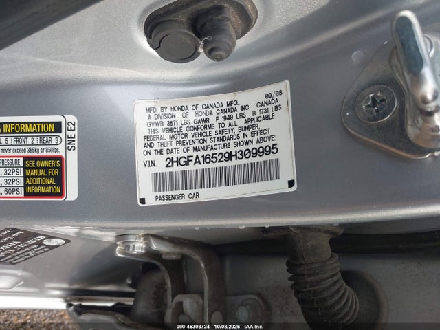 Auction sale of the 2009 Honda Civic Lx, vin: 2HGFA16529H309995, lot number: 46303724