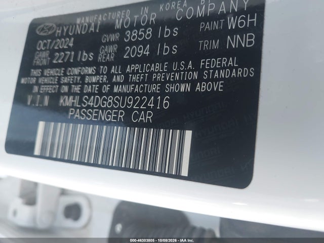Продаж на аукціоні авто 2025 Hyundai Elantra Sel Convenience, vin: KMHLS4DG8SU922416, номер лоту: 46303805