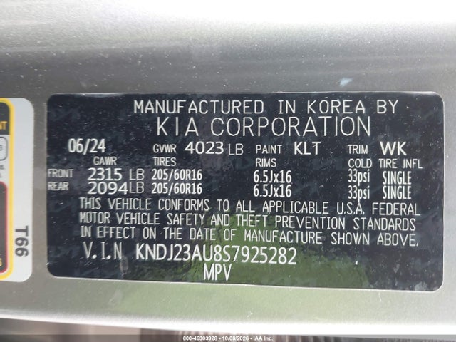 2025 Kia Soul Lx მანქანა იყიდება აუქციონზე, vin: KNDJ23AU8S7925282, აუქციონის ნომერი: 46303928
