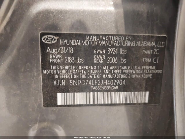 Aukcja sprzedaży 2018 Hyundai Elantra Se, vin: 5NPD74LF2JH402904, numer aukcji: 46303971