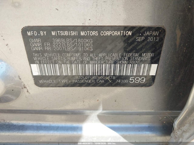 46303973 :رقم المزاد ، JA32U2FU6EU009478 vin ، 2014 Mitsubishi Lancer Es مزاد بيع