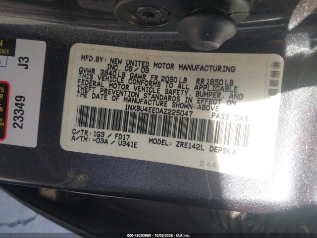 Продаж на аукціоні авто 2010 Toyota Corolla S, vin: 1NXBU4EE0AZ225047, номер лоту: 46303988