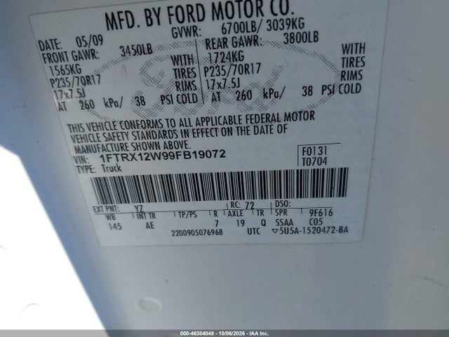 Aukcja sprzedaży 2009 Ford F-150 Stx/xl, vin: 1FTRX12W99FB19072, numer aukcji: 46304048