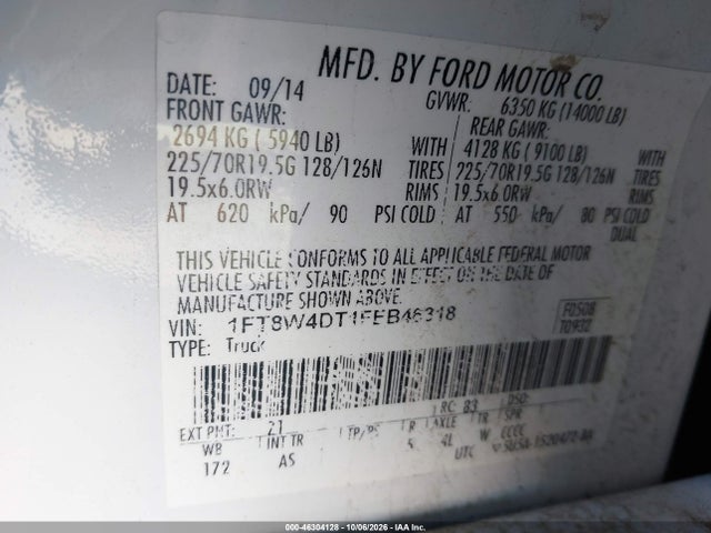 46304128 :رقم المزاد ، 1FT8W4DT1FEB46318 vin ، 2015 Ford F-450 Xl مزاد بيع