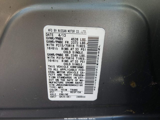 Aukcja sprzedaży 2013 Nissan Rogue S, vin: JN8AS5MV6DW642196, numer aukcji: 46304175