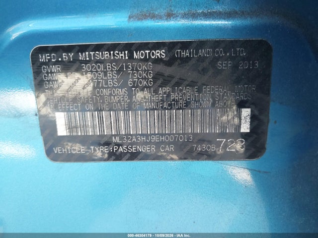 Aukcja sprzedaży 2014 Mitsubishi Mirage De, vin: ML32A3HJ9EH007013, numer aukcji: 46304179
