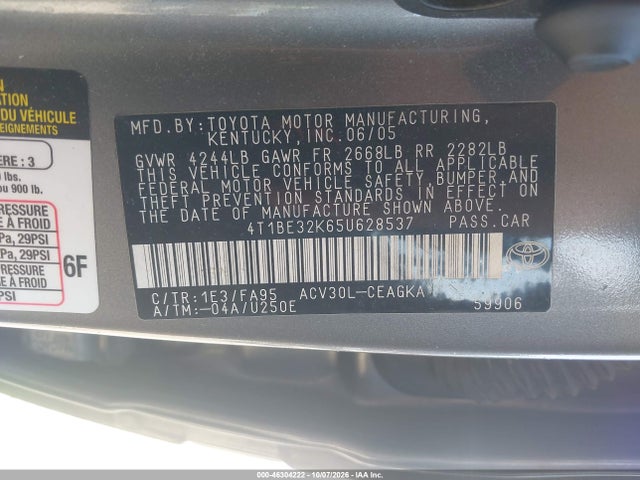 Aukcja sprzedaży 2005 Toyota Camry Xle, vin: 4T1BE32K65U628537, numer aukcji: 46304222