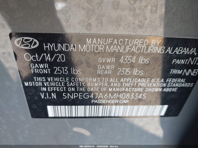46304310 :رقم المزاد ، 5NPEG4JA6MH083345 vin ، 2021 Hyundai Sonata Se مزاد بيع