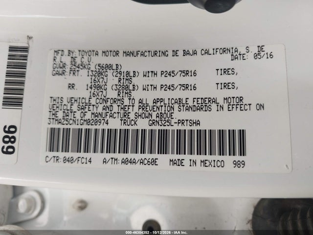 3TMAZ5CN1GM020974 Toyota Tacoma Sr5 V6