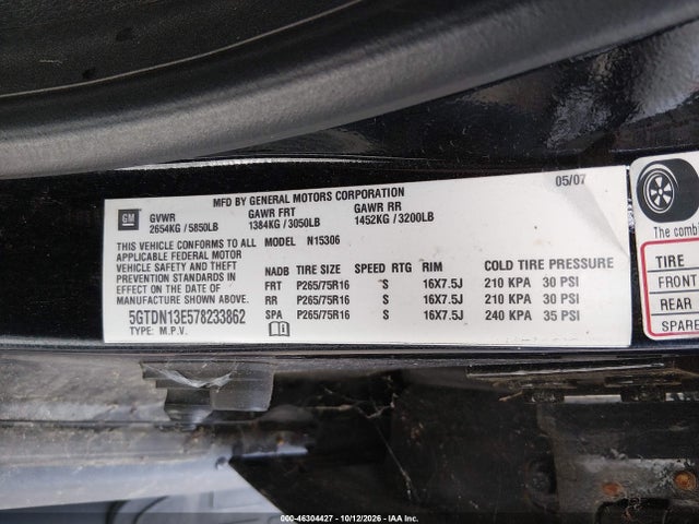 Aukcja sprzedaży 2007 Hummer H3 Suv, vin: 5GTDN13E578233862, numer aukcji: 46304427