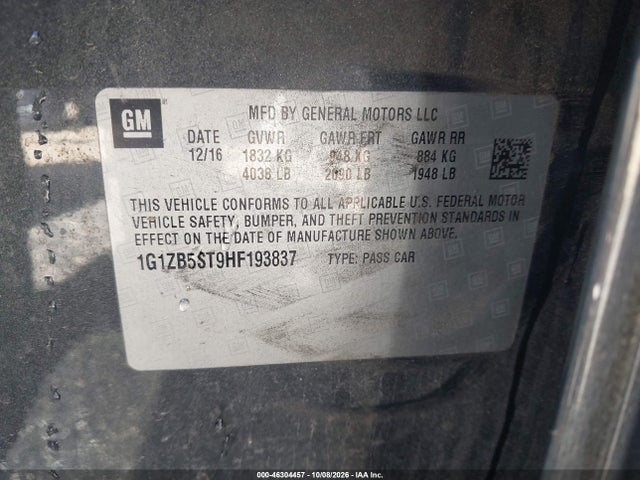 Продажа на аукционе авто 2017 Chevrolet Malibu Ls, vin: 1G1ZB5ST9HF193837, номер лота: 46304457