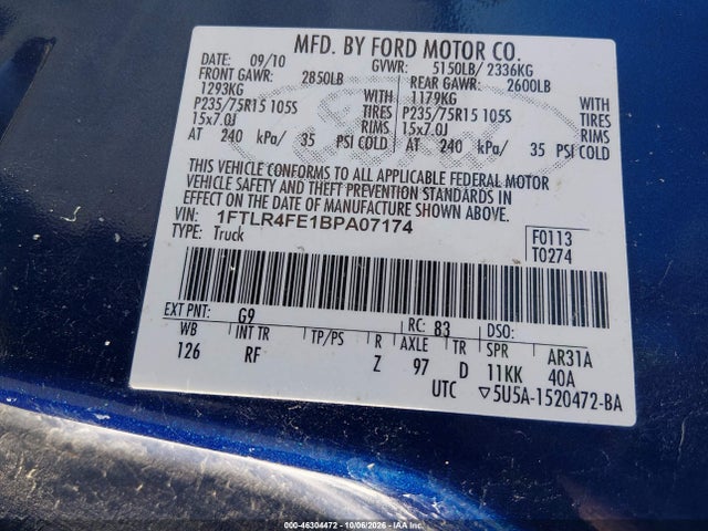 Продажа на аукционе авто 2011 Ford Ranger Xlt, vin: 1FTLR4FE1BPA07174, номер лота: 46304472