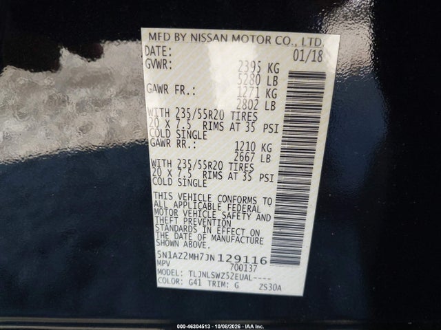 Nissan Murano Platinum 2018 5N1AZ2MH7JN129116 Image 9
