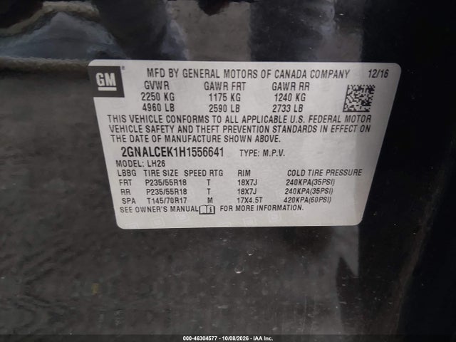Chevrolet EQUINOX LT 2017 2GNALCEK1H1556641 Image 9