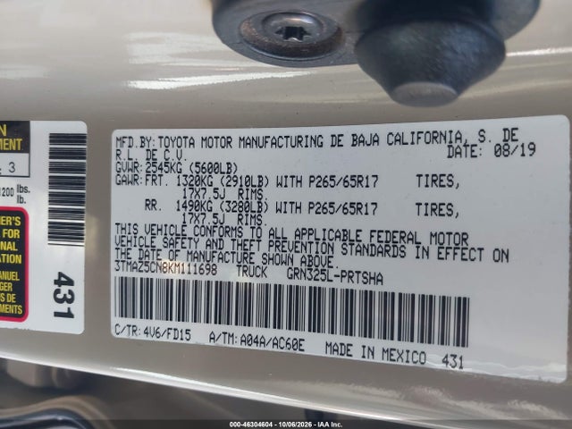 3TMAZ5CN8KM111698 Toyota Tacoma Trd Sport