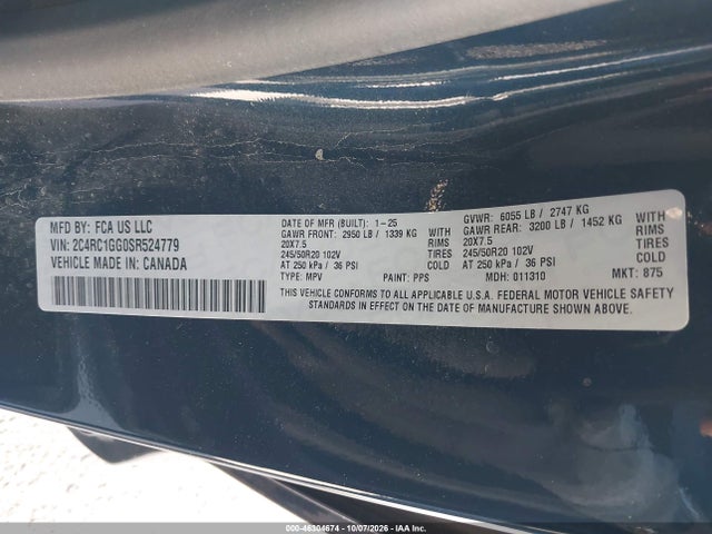 Продажа на аукционе авто 2025 Chrysler Pacifica Limited, vin: 2C4RC1GG0SR524779, номер лота: 46304674