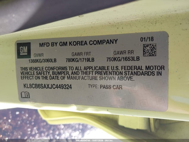46304744 :رقم المزاد ، KL8CB6SAXJC449324 vin ، 2018 Chevrolet Spark Ls Cvt مزاد بيع