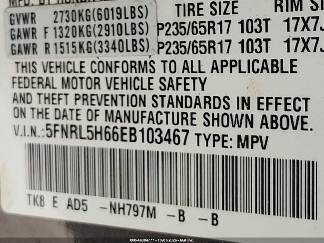 Honda Odyssey Ex-l 2014 5FNRL5H66EB103467 Image 9