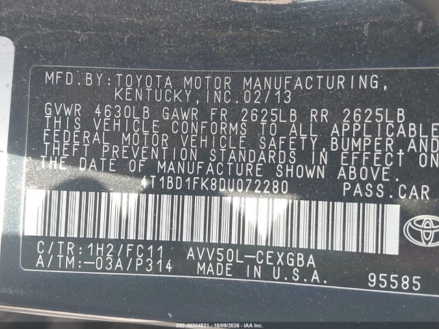 Aukcja sprzedaży 2013 Toyota Camry Hybrid Xle, vin: 4T1BD1FK8DU072280, numer aukcji: 46304821