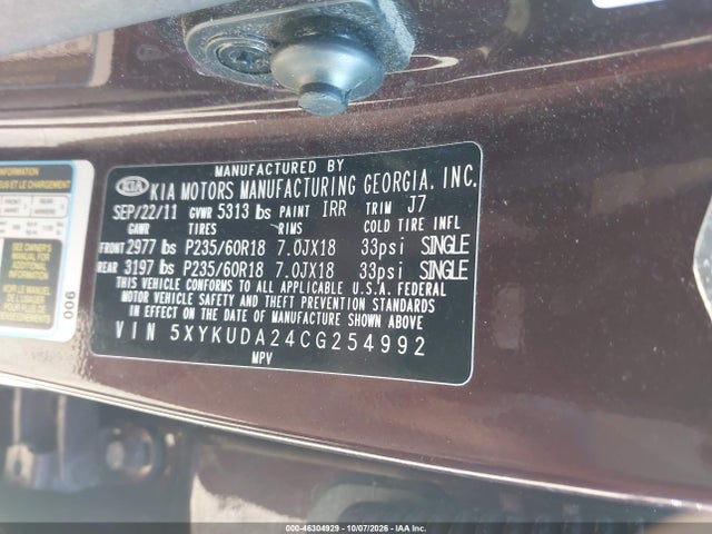 Продаж на аукціоні авто 2012 Kia Sorento Ex V6, vin: 5XYKUDA24CG254992, номер лоту: 46304929