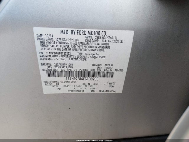 Ford Taurus Limited 2015 1FAHP2F86FG130233 Image 9