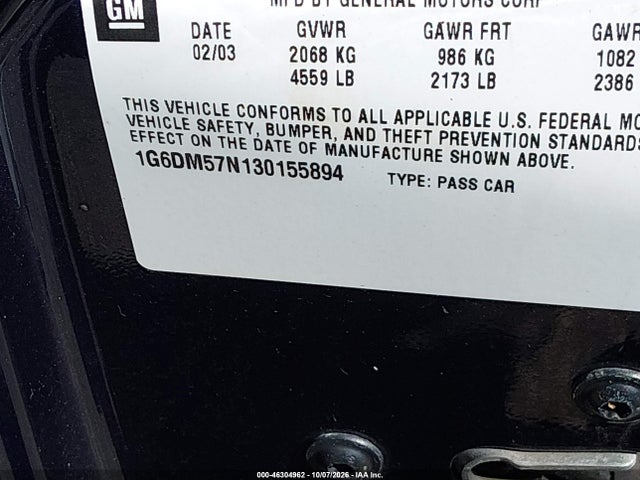 2003 Cadillac Cts Standard მანქანა იყიდება აუქციონზე, vin: 1G6DM57N130155894, აუქციონის ნომერი: 46304962