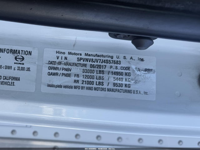 2018 Hino 338 Box Truck მანქანა იყიდება აუქციონზე, vin: 5PVNV8JV7J4S57683, აუქციონის ნომერი: 46304963