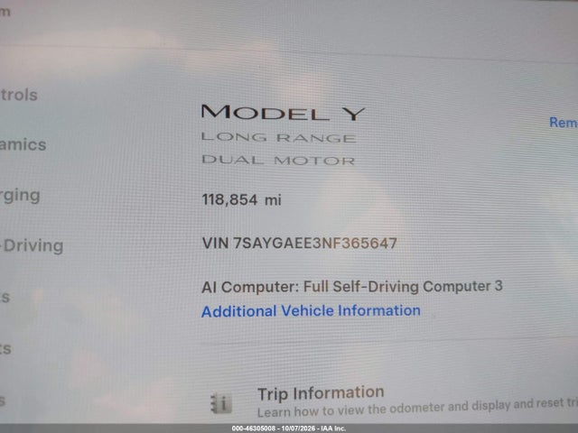 7SAYGAEE3NF365647 Tesla Model Y Long Range Dual Motor All-wheel Drive