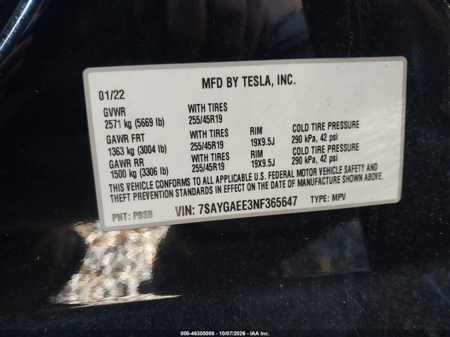 7SAYGAEE3NF365647 Tesla Model Y Long Range Dual Motor All-wheel Drive