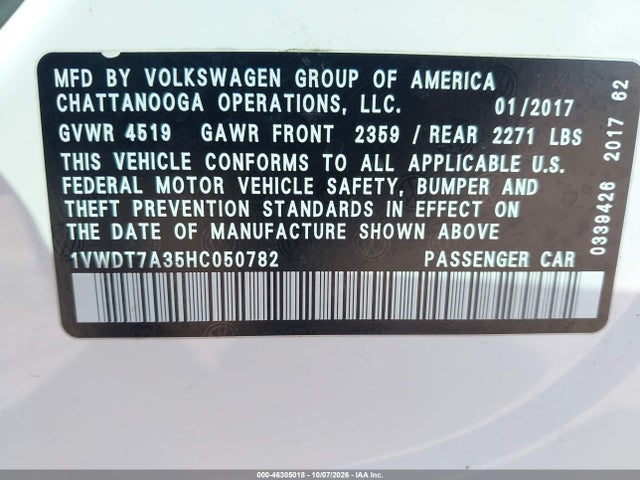 1VWDT7A35HC050782 Volkswagen Passat 1.8t R-line