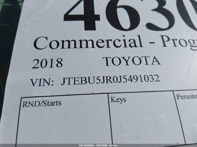 2018 Toyota 4runner Sr5 მანქანა იყიდება აუქციონზე, vin: JTEBU5JR0J5491032, აუქციონის ნომერი: 46305088