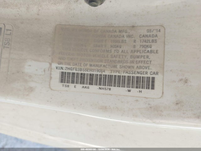 46305188 :رقم المزاد ، 2HGFG3B55EH519064 vin ، 2014 Honda Civic Lx مزاد بيع
