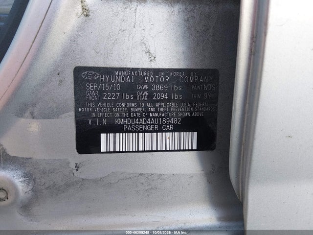 Aukcja sprzedaży 2010 Hyundai Elantra Gls, vin: KMHDU4AD4AU189482, numer aukcji: 46305248