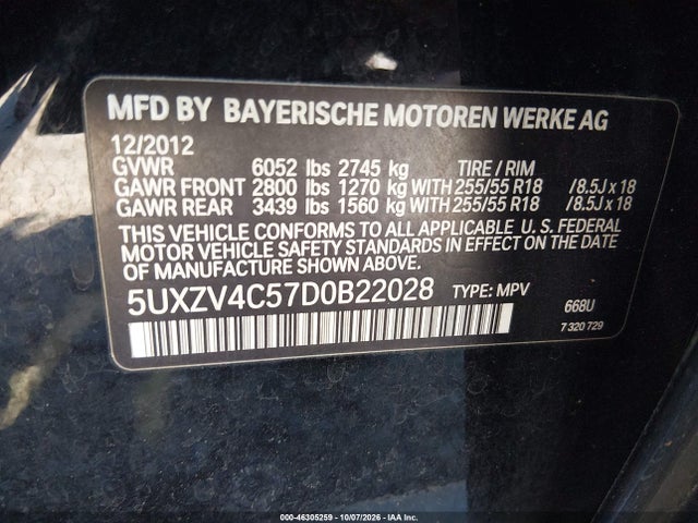 46305259 :رقم المزاد ، 5UXZV4C57D0B22028 vin ، 2013 Bmw X5 Xdrive35i/xdrive35i Premium/xdrive35i Sport Activity مزاد بيع