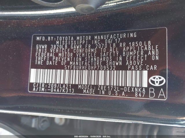 Продажа на аукционе авто 2017 Toyota Corolla Xle, vin: 5YFBURHE0HP709532, номер лота: 46305304
