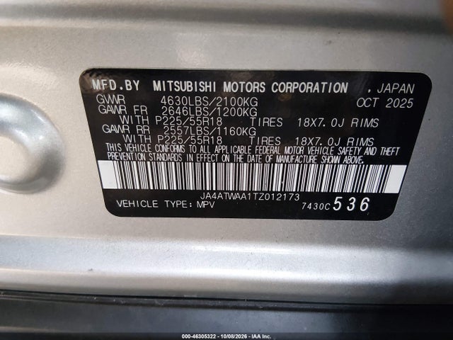 Aukcja sprzedaży 2026 Mitsubishi Eclipse Cross Black Edition S-awc/se S-awc/sel S-awc, vin: JA4ATWAA1TZ012173, numer aukcji: 46305322
