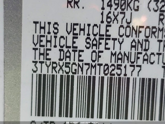 46305342 :رقم المزاد ، 3TYRX5GN7MT025177 vin ، 2021 Toyota Tacoma Sr مزاد بيع