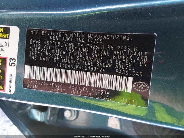 46305377 :رقم المزاد ، 4T1DAACK4SU193424 vin ، 2025 Toyota Camry Se مزاد بيع