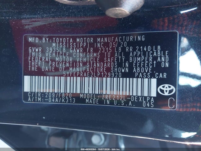 Toyota COROLLA LE 2020 5YFEPRAE2LP129920 Image 9
